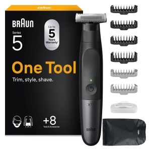 Trimmer Braun XT5, Rasierer Electric, 8 Accesorii, 100 Rezistent la Apa, Gri - Img 1
