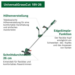 Trimmer de iarba Bosch UniversalGrassCut 18V-26, ergonomic, cu funtie IntelliFEED - Img 3