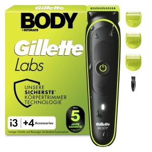 Trimmer pentru corp si zona intima GilletteLabs i3, tehnologie SkinFirst, negruverde
