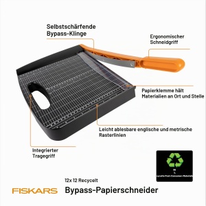 Trimmer pentru hartie Fiskars 01-005452, 30,5 cm, autoascutire, negru - Img 2