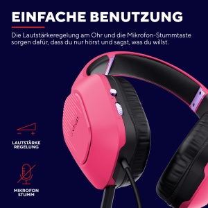 Trust Gaming GXT 415P Zirox Casti Usoare De Gaming cu Driver de 50 mm pentru PC, Xbox, PS4, PS5, Comutator, Mobil, 2 m Cu Fir, Mufa Audio de 3.5 mm, Casti Over-Ear cu Fir - Roz - Img 6