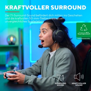 Trust Gaming GXT 490 Fayzo Casti Gaming Sunet Surround USB 7.1, Driver de 50mm, 85% Plastic Reciclat, Microfon cu Anulare A Zgomotului, Casti RGB Over-Ear pentru PC PS5 - Negru - Img 2