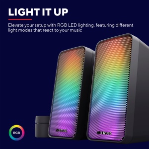 Trust Gaming GXT 611 Wezz 2.0 Difuzor PC cu Iluminare LED RGB, 12W (6W RMS), Mufa AUX de 3.5mm, Sistem de Sunet USB, Difuzoare Stereo pentru PC, Laptop, Tableta, Desktop - Negru - Img 3