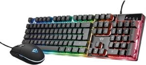 Trust Gaming GXT 838 Azor Mouse si Tastatura pentru Jocuri, Aspect Italian, QWERTY, USB, Anti-ghosting, Tastatura cu Iluminare din Spate LED RGB, Mouse Gaming 800-3000 DPI - Negru