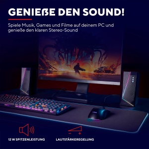 Trust Gaming Speaker pentru PC GXT 609 Zoxa - Difuzoare pentru computer, set de difuzoare cu 6 tipuri diferite de iluminare RGB, alimentat prin USB, 12W, PC/Laptop, Negru - Img 2