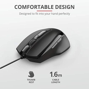 Trust Voca PC Mouse cu Cablu, 800-2400 DPI, Forma Confortabila, Lungime Cablu 160cm, 2 Butoane Deget, Mouse USB, Mouse Optic pentru Mac, Computer, Laptop - Negru - Img 6