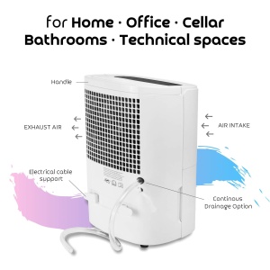 Turbionaire Smart 12 Eco Dezumidificator portabil extrem de silentios, inteligent, max. 200 wati, 12 l / 24 h, pentru medii cu pana la 34 de metri cubi Filtru de praf Hygrostat Incorporated - Img 6