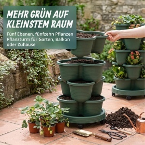 Turn de plante Relaxdays, 5 etaje, mobil, verde, 66x33 cm - Img 2