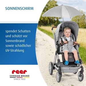 Umbrela pentru carucior reer ShineSafe UV-Schutz UPF 80 80 cm Grau-Melange - Img 2