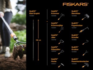 Unelte de dezgropat iarba Fiskars QuikFit, 25 cm, lama din otel, negruportocalie - Img 3