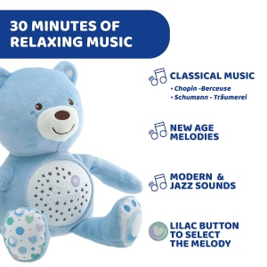 Ursulet de plus Chicco First Dreams Ursulet de plus, Proiector moale cu lumina de noapte, Efecte de lumina si melodii relaxante, Jucarie pentru copii 0+ luni, Albastru deschis, TU - Img 3
