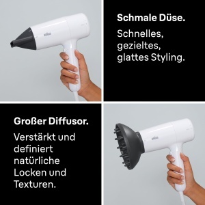 Uscator de par Braun HD2.21, 2200 W, IONTEC, alb, cu difuzor si duza de styling - Img 5