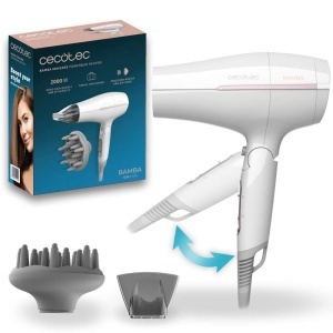 Uscator de par de calatorie Cecotec IoniCare PowerundGo Heaven, 2000W, 2 temperaturi, 2 viteze, functie aer rece, include concentrator si difuzor, sistem de ingrijire a parului, curatare usoara, cuier