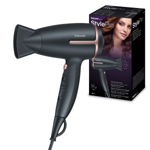 Uscator de par pliabil de calatorie Beurer HC 25 cu functie ionica, uscator de par puternic, pentru par neted si moale, ideal pentru deplasare, 1600 wati, reglare a tensiunii la nivel mondial 110-120/220-240 V