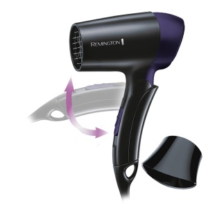 Uscator de par Remington [ultra mic si pliabil] On The Go (1400 W, reglare a tensiunii la nivel mondial 120/220-240V, duza de coafare, 2 viteze combinate de incalzire si suflanta) Uscator de par de calatorie D2400