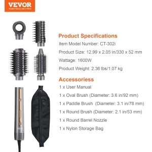 Uscator de par si styler multifunctional VEVOR 4-in-1 CT-302i 110000 RPM 1600W 4 trepte de temperatura - Img 7