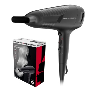Uscator de par uscat Rowenta x Karl Lagerfeld CV581L Studio, tehnologie Effiwatt de economisire a energiei, 6 setari de viteza/temperatura, control termic, concentrator, treapta cu aer rece, negru/rosu