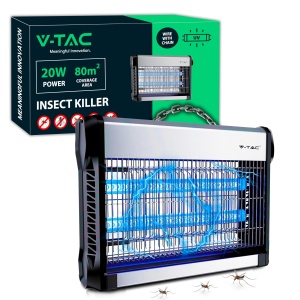V-TAC Insect Killer Electric 20 W cu suprafata utila de 80 m2 - design subtire - plasa de tantari cu lumina albastra UV pentru uz interior si exterior - capcana electrica impotriva tantarilor si insectelor