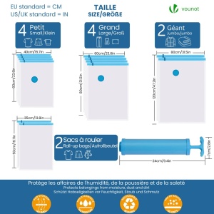 Vakuumbeutel VOUNOT 12 bucati pentru imbracaminte si lenjerie, diverse dimensiuni, cu pompa - Img 2