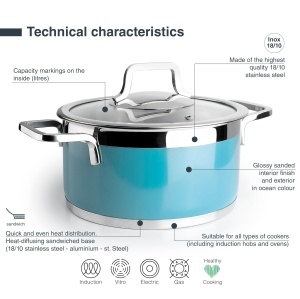 Vas pentru cuptor Lacor 15520 Ocean, 20cm, 3L, inox 1810, albastru - Img 3
