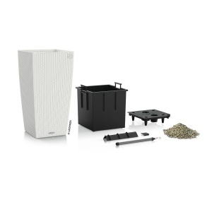 Vaza pentru plante Lechuza CUBICO Cottage 30, alba, 30 x 30 x 56 cm, sistem de udare - Img 2