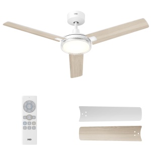 Ventilator de tavan DREO cu iluminare si telecomanda, 132 cm, alb, motor DC