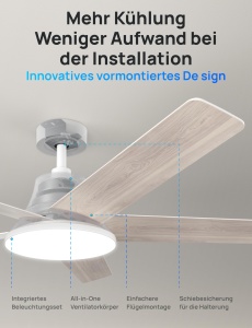 Ventilator de tavan inteligent DREO 132 cm, LED dimabil, motor silentios, alb - Img 8