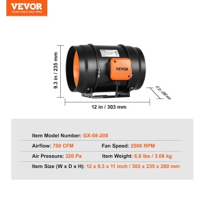 Ventilator Inline VEVOR BT-FL18A, 304 mm, 750 CFM, Motor AC, Control Variabil - Img 7