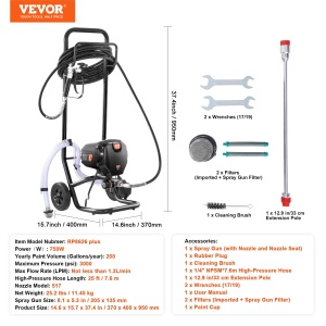 VEVOR Airless Farbspritzgerat RP8626 Plus 750W Sistem de Pulverizare Vopsea 3000 psi - Img 7