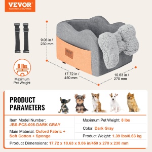 VEVOR Autositz pentru caini JBS-PCS-005 Dark Gray materiale impermeabile potrivit pentru caini mici - Img 7
