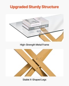 VEVOR Consola din sticla 114 cm blat din sticla securizata picioare metalice in forma X - Img 6