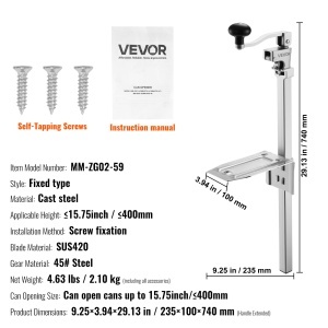 VEVOR Dosenoffner MM-ZG02-59 Deschizator manual pentru conserve Inaltime reglabila Material otel inoxidabil - Img 7