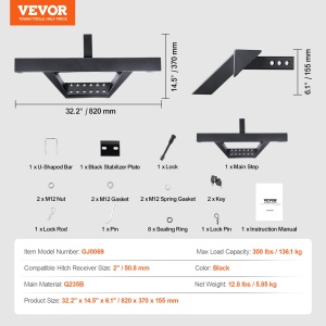 Vevor GJ0069 Bara Protectie Spate Auto Otel Robust 136 kg Capacitate Negru - Img 7