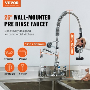 Vevor Robinet Comercial 5803A-12-25 Cu Montare pe Perete Brat Rotativ si Dus Extractibil - Img 2