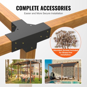 VEVOR Set de 2 conectori de stalp din placi de otel de 2 mm grosime Conector de colt Pergola de colt Conector din lemn Structura portbagajului de 90 deg Suport de colt Set de suporturi pentru foisor cu grinzi din lemn 340 x 220 x 152 mm - Img 5