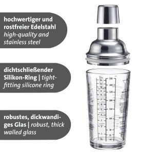 Westmark Cocktail Shaker Sam - shaker cu cantar si sita, mixer profesional de cocktailuri, accesorii de bar, incl. retete pentru amestecarea margaritei si multe altele - otel inoxidabil, sticla, 400 ml - Img 3