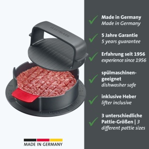 Westmark Hamburger Maker VARIO PLUS - Presa robusta pentru burgeri pentru chiftelute, dimensiuni individuale de chiftelute reglabile, aplicare curata, de asemenea pentru burgeri vegani - ABS - Img 2