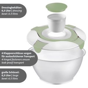 Westmark Salad Butler/Bowl cu manere de transport si recipient pentru dressing, Capacitate: 6,5 litri, Plastic, Praktika, Transparent/Alb/Verde-menta, 2422227M - Img 5