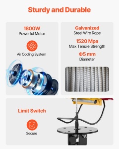Winch electric portabil VEVOR LES-500, 500 kg, 1800 W, telecomanda - Img 6