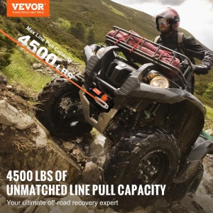 Winch Electric VEVOR P4000-1D, Capacitate 2041 kg, Motor 12V DC, IP55 - Img 2