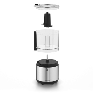 WMF Kitchen Minis Chopper, tocator multiplu Cromargan mat, care economiseste spatiu, cu actionare cu o singura mana, recipient detasabil (0,3 l), 65 W - Img 3