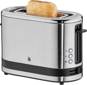 WMF Kitchen Minis, prajitor de paine cu 1 felie, fanta lunga, paine prajita XXl, mini prajitor de paine cu atasament pentru chifle, 7 niveluri de rumenire, protectie la supraincalzire 600W, otel inoxidabil mat