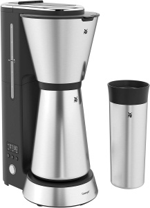 WMF Kuchenminis Aparat de cafea cu filtru Aroma mic cu balon termos, 870 wati, cana termica la pachet, aparat de cafea mic cu temporizator, cromargan mat