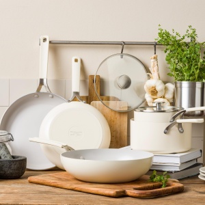 Wok din aluminiu KitchenAid 28 cm, 3.69 L, antiaderent ceramic, culoare crem - Img 6