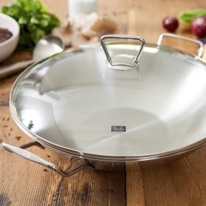 Wok din otel inoxidabil Fissler Kunming, 36 cm, capacitate 6,4 litri, cu capac din sticla - Img 2