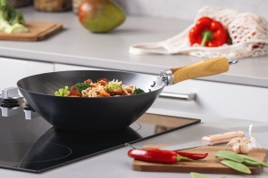 Wok Fackelmann 26 cm Carbon Steel Antiaderenta Maner Bambus PFAS-Free - Img 3