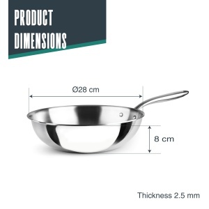 Wok Lacor TriChef 28 cm, Inox 1810, Aluminiu, Inductie - Img 2
