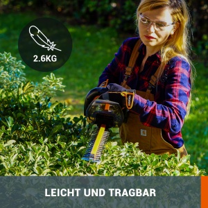 WORX WG264E.9 Trimmer de gard viu fara fir 20V - taiere eficienta si precisa datorita lamei duble de inalta calitate - lungime a lamei de 56 cm - distanta dinti de 20 mm - protectie varf lama - fara baterie si incarcator - Img 2