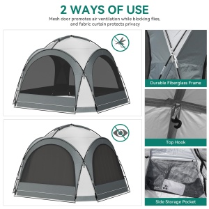 YITAHOME Event Cort de petrecere cu foisor cu cupola 3,5x3,5x2,3 m Corturi impermeabile pentru foisor de camping Cort de gradina Foisor de gradina cu 4 pereti laterali cu plasa de insecte, gri - Img 5