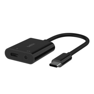 Adaptor audio si de incarcare Belkin RockStar, 3,5 mm USB-C, 60 W, negru